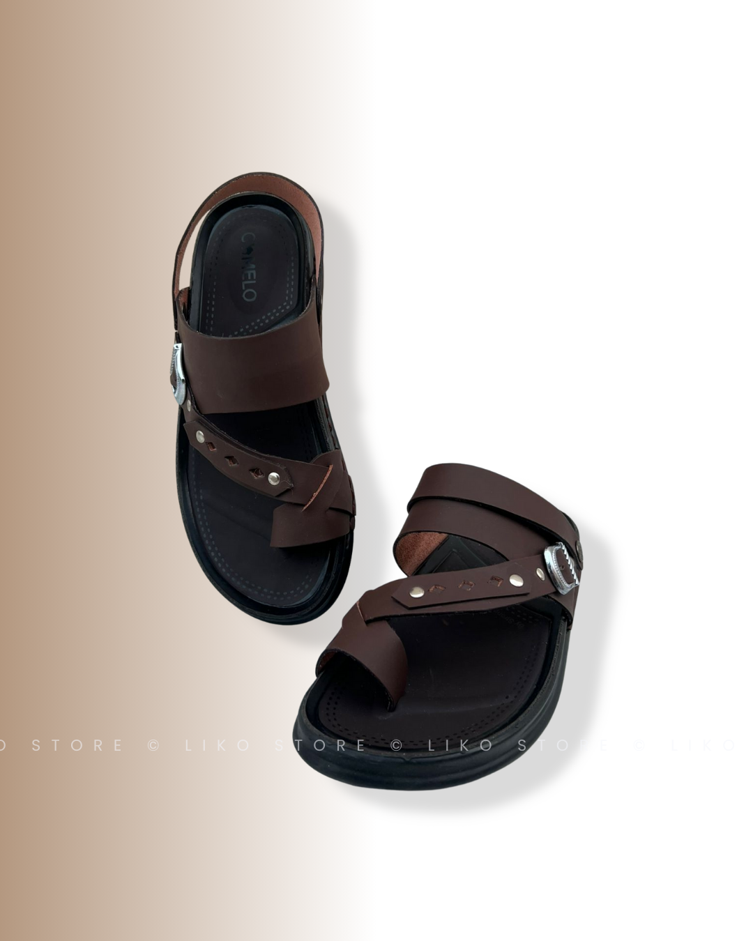 Buckle-Accent Brown Leather Sandals - Image 3
